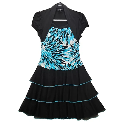 复古 Iz 复古 80 年代迷你连衣裙青少年 16 黑色蓝色分层 Amy Byer Fairy Goth — 第 1/4 张图片