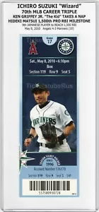 KEN GRIFFEY JR TAKES NAP 2010 Mariners Angels 5/8 Full Ticket ICHIRO 70th TRIPLE - Picture 1 of 12