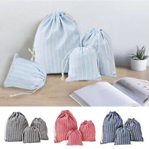 Stripe Storage Bag 4 Colors Drawstring Pouches Reusable Cotton Bags  Candy