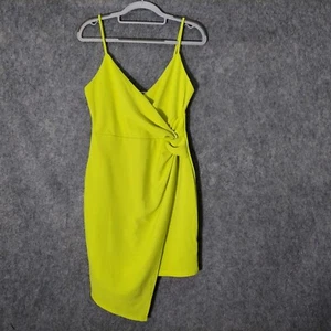 Fashion Nova Dress L Lime Twist Knot Asymmetric Wrap Spaghetti Straps Stretch - Picture 1 of 9