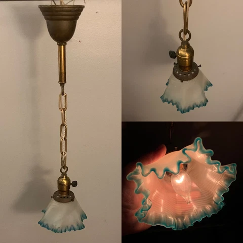 23” Wired Weathered Brass Pendant Light Fixture Cool White Blue Shade  97B Cover