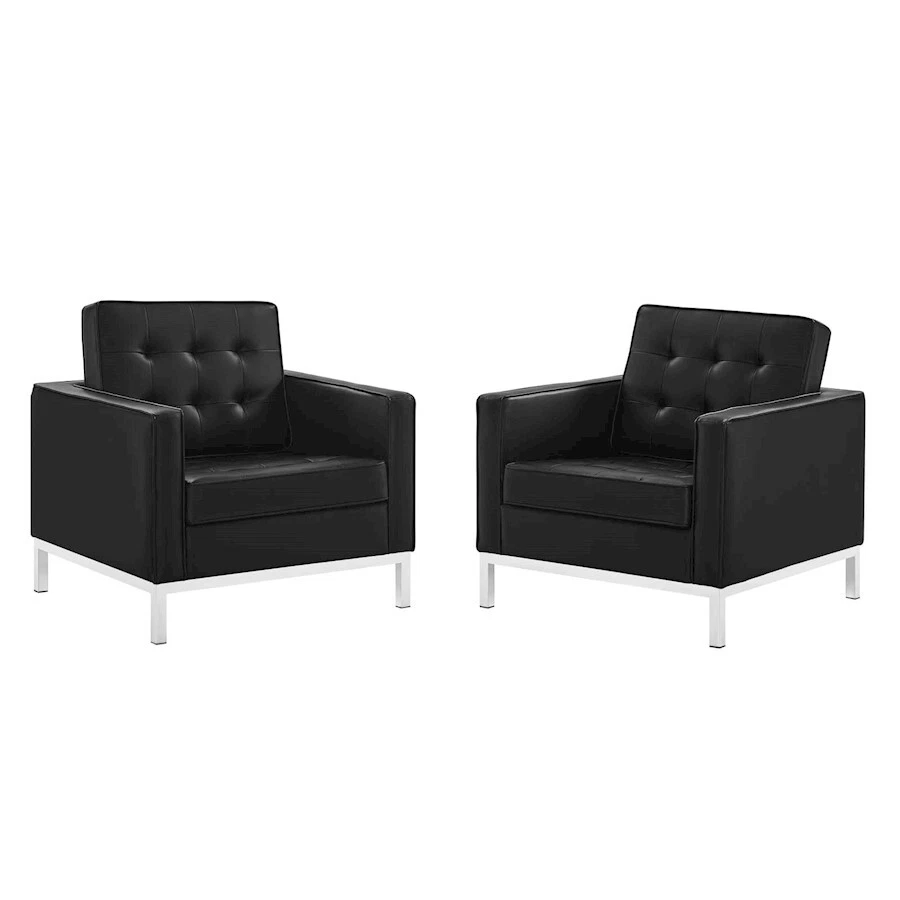Modway Loft Tufted Upholstered Armchair Set of 2 Silver Black -EEI-4101-SLV-BLK
