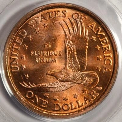 2001 PCGS MS65 Missing Mag Layer Sacagawea Dollar Mint Error Red Copper Color - Image 1 of 4