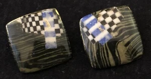 Vintage 1980s 1990s Square 1” New Wave Earrings Geometric Retro Blue White Black - Picture 1 of 8