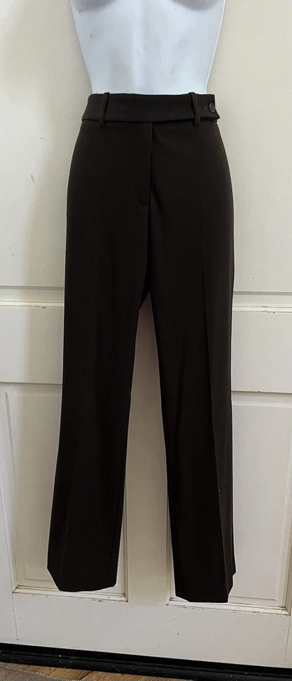 MICHAEL KORS ITALY Chocolate Brown 100% Virgin Wool High Rise Dress Pants Sz 2 - Image 1 of 4