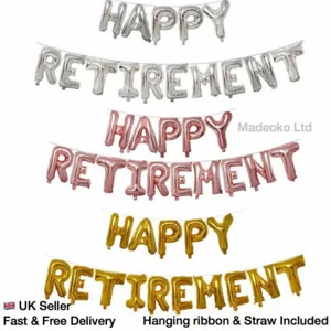 HAPPY RETIREMENT Foil Balloon Banner Kit Leaving Party Decoration Large 16inches - Picture 1 of 4