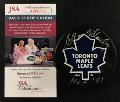 Toronto Maple Leafs Allan Stanley SIGNED NHL Hockey Puck w/ JSA COA "HOF '81"! - Image 1 of 4