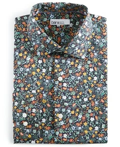Bar III Slim-Fit Water Floral Dress Shirt Men's S 14-14.5 Navy Spice Long Sleeve - Picture 1 of 16