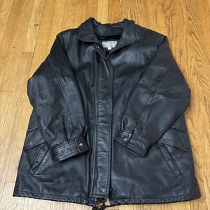 MENS Croft & Barrow Mid Length Black Leather Size L Lining - Picture 1 of 12
