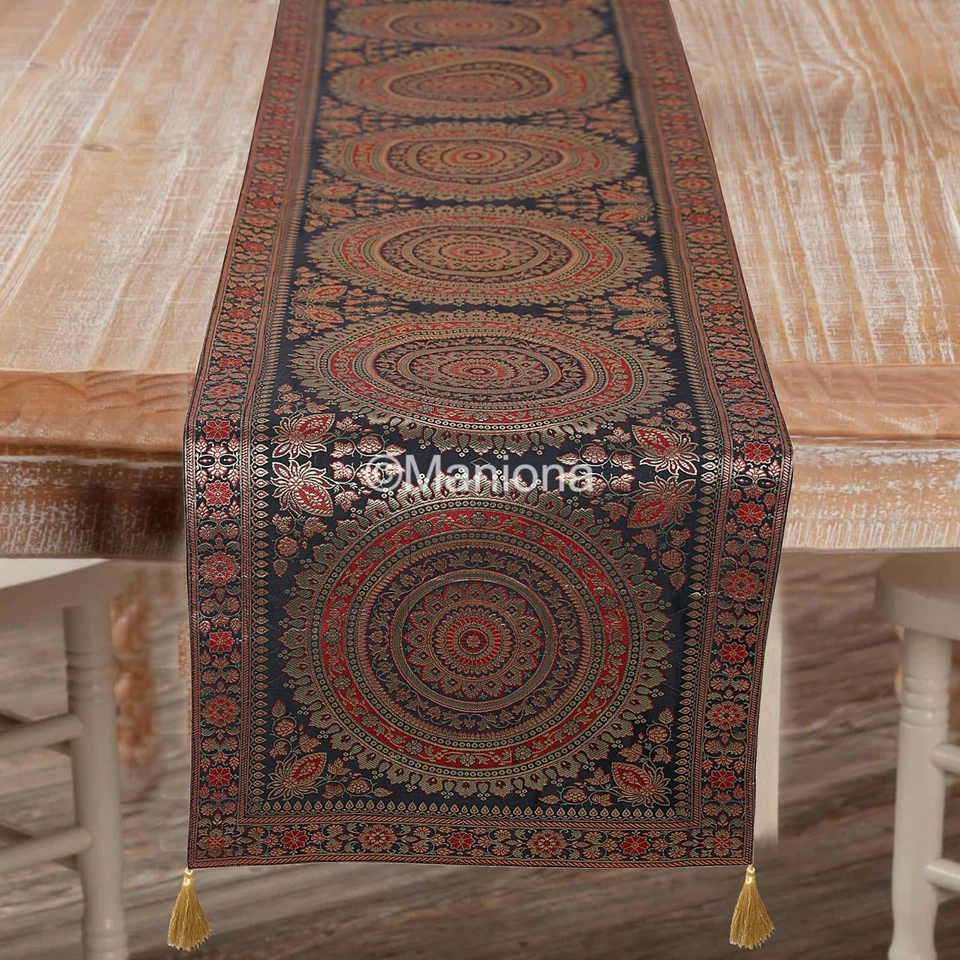Indian  Table Runner Wedding Decorative Silk Bracode Dining Table Runner Decor - Image 1 of 1