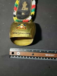 Cow Bell Schaffhausen 3" wide Brass Bell With Strap Decorative - Picture 1 of 8