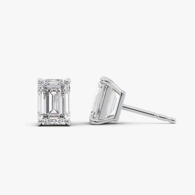 White Gold Women Earring 14k  Lab Grown Diamond Emerald 2.00 Carat IGI Certified - Image 1 of 4