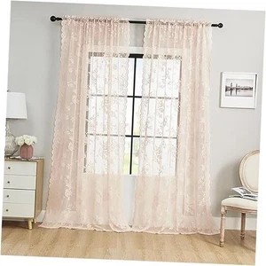 Lace Curtains 108 Inches Long 2 Panels 52"W x 108"L (Pack of 2) Blush Pink - Picture 1 of 7