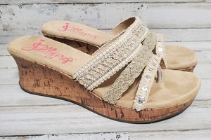 Jelly Pop Damen-Keilsandale Memory Foam Kork Größe 10 Perlen gewebt silberfarben/hellbraun - Bild 1 von 8