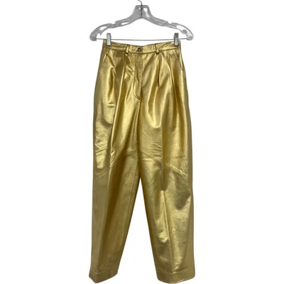 Pantalones de cuero para mujer Vakko vintage años 80 6 pantalones plisados dorados de pierna recta Foto 1 de 4