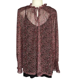 Chicos Women’s Herringbone Mesh Top W/ Cami Long Sleeve Red Black Size 3 US XL - Picture 1 of 6