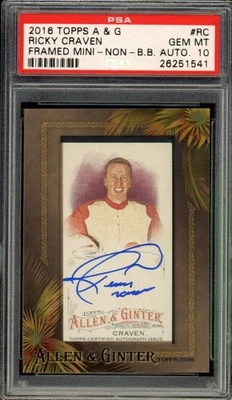 Ricky Craven Card 2016 Topps Allen Ginter Framed Mini Auto #Rc PSA 10 - Image 1 of 2