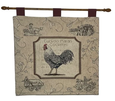 Cuco Maran Gallo Francés Campo Tapiz Colgante de Pared Vara de Madera Granja Vida Foto 1 de 4