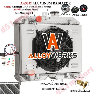 4 Row Radiator Shroud Fan Fits 1941-1952 Jeep Willys MB/CJ-2A/M38/Ford GPW 2.2L - Imagem 1 de 4