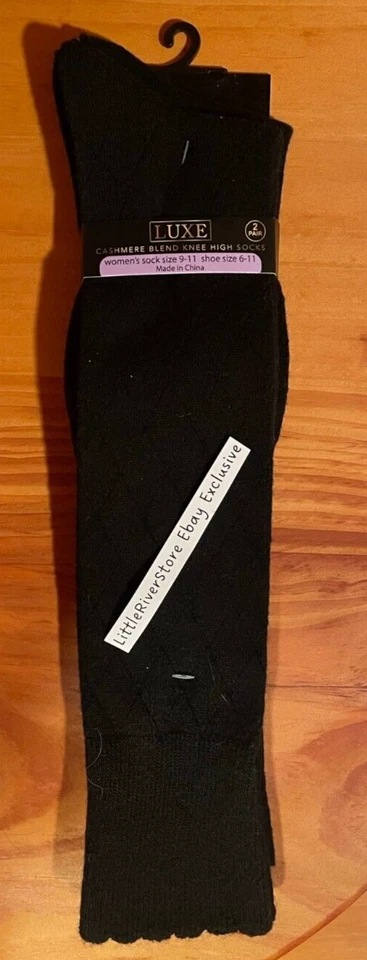 Women Luxe Cashmere Blend Knee High Socks Shoe Size 6-11 - 2 Pairs Bur/Gray