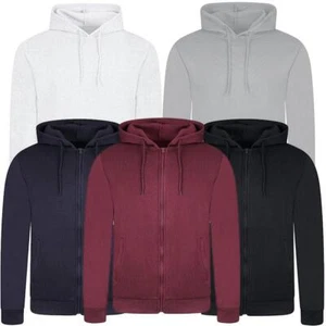 Mens Classic Plain Hooded Sweatshirt Full Zip Up Hoodie Top Pullover Jumper - Picture 1 of 13