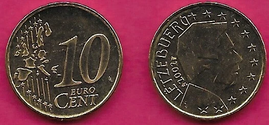 ЛЮКСЕМБУРГ 10 ЕВРОЦЕНТОВ 2002 UNC ЕГО КОРОЛЕВСКОЕ ВЫСОЧЕСТВО ВЕЛИКИЙ ГЕРЦОГ ГЕНРИ С CO - Изображение 1 из 1