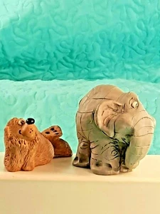 2 Vintage Russ, Kathleen Kelly, CRITTER FACTORY Figurines, Bear & Rare Elephant - Picture 1 of 12