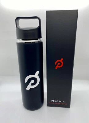Peloton Water Bottle Black Glass Silicone Non-Slip Logo Screw Top 16oz NIB - Image 1 of 4