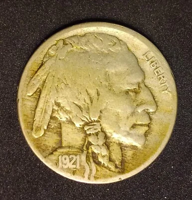 1921-S Key-date Buffalo Nickel -'Wood-grain' improper alloy mix - planchet error - Image 1 of 3