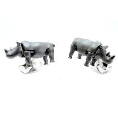 Deakin & Francis Sterling Silver Enamel Charging Rhino Cufflinks - Image 1 of 4