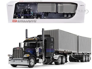 PETERBILT 389 SLEEPER W/TRAILER & 2 CONTAINERS BLACK 1/64 DCP/FIRST GEAR 60-1927 - Picture 1 of 7