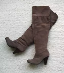 RESTRICTED suede FALL boots tall tan brown mocha putty grey over-the-knee 7 - Picture 1 of 15