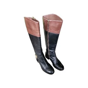 Michael Kors Fulton Harness Black Mocha Brown Fashion Knee High Logo Boots Sz 7  - Picture 1 of 8