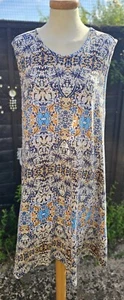 Womens Cynthia Rowley Orange & Blue Jersey Sleeveless Summer Dress - Uk 14-16 - Picture 1 of 8
