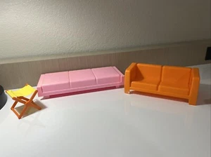 Vintage 1973 Mattel Barbie Möbel orange Kunststoff Sofa Couch Klapphocker Bett - Bild 1 von 17