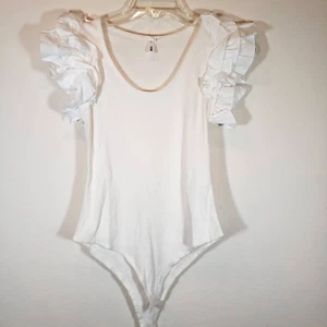 Glam weißer Body mit Rüschenärmeln Einteiler M Oberteil Trikot - Bild 1 von 6