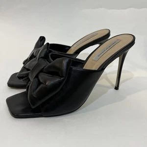 Saks Fifth Avenue Women's Size 8.5 Heeled Sandal Black Mule Slide Big Puffy Bow - Picture 1 of 10