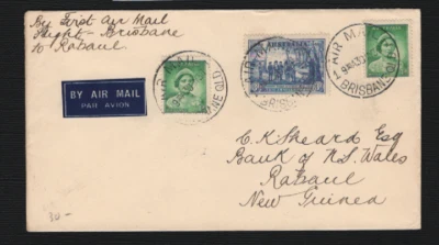 1938 First Air Mail Flight from Brisbane to Rabaul  PNG on home produced cover - image 1 of 2