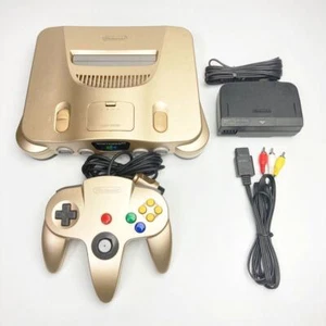 NINTENDO 64 gold Console set N64 works controller Cable Japanese version Japan - Picture 1 of 10