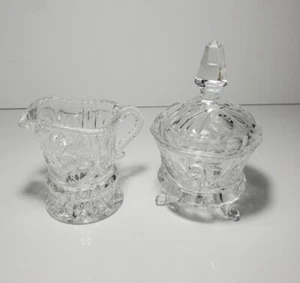 Vintage Pinwheel Cut Crystal Cream And Sugar Set Clear - Picture 1 of 6