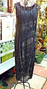 ALEXON vintage Hand Beaded Black on Black Shimmer Cocktail Dress size 12/14 - Picture 1 of 12