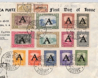COLOMBIA Air Mail *A* AVIANCA Stamp Set FDC 1950 First Day Cover {samwells}ZD168 - Image 1 of 4