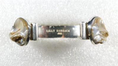 LILLY BARRACK STERLING 2 MOP 2 Clear STONES HANDMADE Cuff BRACELET, Estate - Image 1 of 4