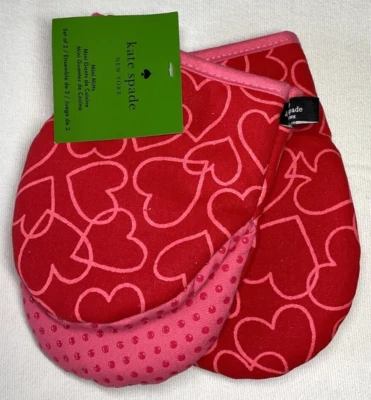 KATE SPADE MINI GUANTES (2) EMPUÑADURA SILICONA CORAZONES ROJOS 100% ALGODÓN NUEVO CON ETIQUETAS Foto 1 de 2
