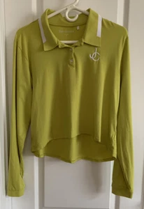 Juicy Couture Women's Limeade Polo Crop Top Pull-Over Sz Medium Logo Long Sleeve - Picture 1 of 9
