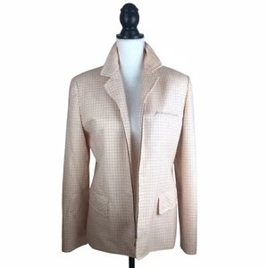 Vintage Burberrys London Size 8 Pink Plaid Zip Up 100% Wool Jacket Blazer - Picture 1 of 14