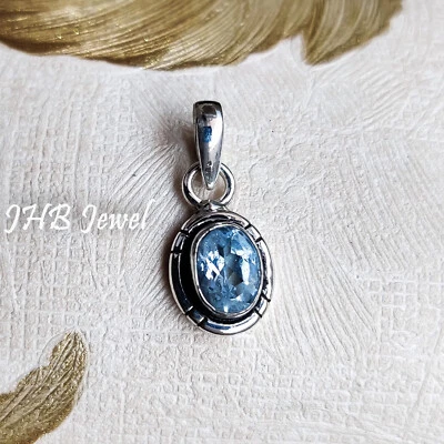 London Blautopas Edelstein 925 Sterling Silber Anhänger Statement Schlicht Sc... - Bild 1 von 4