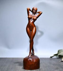 Chinese Boxwood Wood Carving Sexy Beautiful Woman Statue Wooden Sculpture Decor