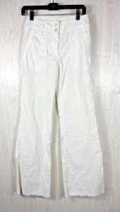 Maeve Anthropologie Naomi Pants Womens 4 White Linen Blend Ruffle Hem Wide Leg - Picture 1 of 9