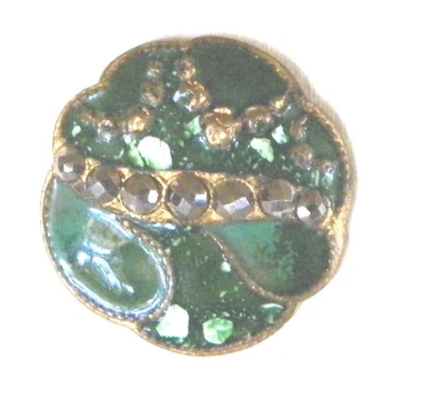 Bb Green Champleve' Enamel ANTIQUE BUTTON Rose Garland STEELS - Image 1 of 2